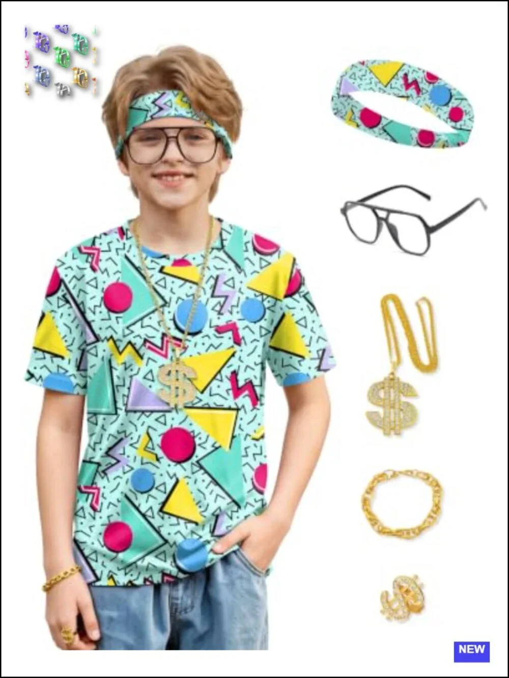 Boys 6 Piece 80s Hip Hop Costume Kid Disco Theme Party Outfit Set